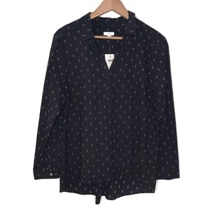 NWT J Jill Long Sleeve V-Neck Navy Embroidered Pop Over Blouse